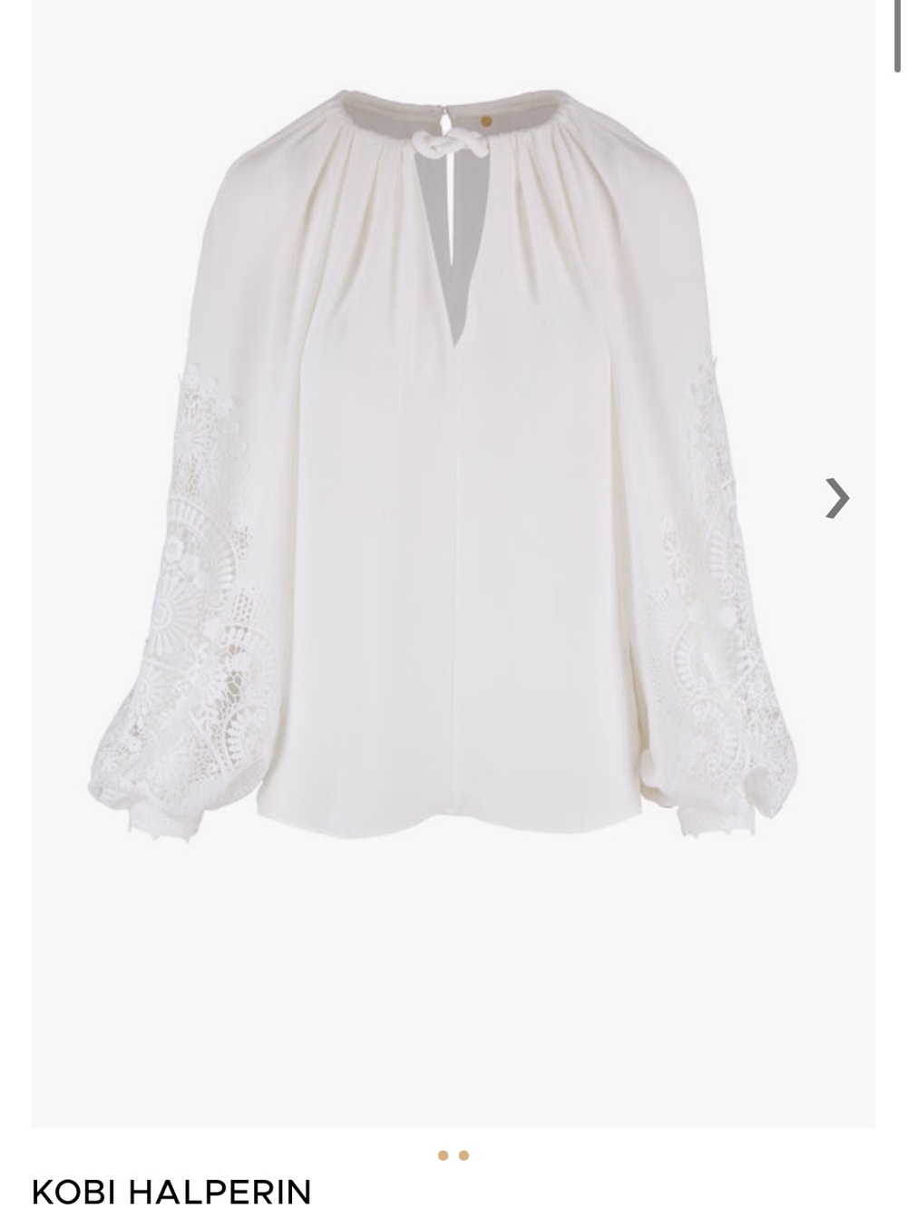 Kobi Halperin White Lace-Sleeve Tie-Neck Blouse